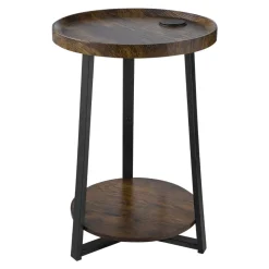 VEVOR End Table, 2-Tier Round Side Table with Open Storage Shelves, Modern Nightstand Bedside Desk with USB & AC Charging Port, Wood Sofa Coffee Desk for Living Room, Bedroom, Office, Dorm, Brown
