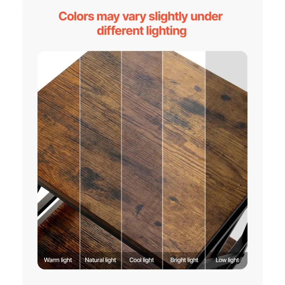 VEVOR End Table, 2-Tier Square Side Table with Open Storage Shelves, Modern Nightstand Bedside Desk with X-Design Metal Frame, Wood Sofa Coffee Desk for Living Room, Bedroom, Office, Dorm, Brown
