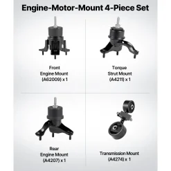 VEVOR Engine and Transmission Motor Mount Kit Replacement, Set of 4, Compatible with 2007–2011 Toyota Camry 2.4L L4, Replace OE# A62009, A4207, A4211, A4274, Secure Support