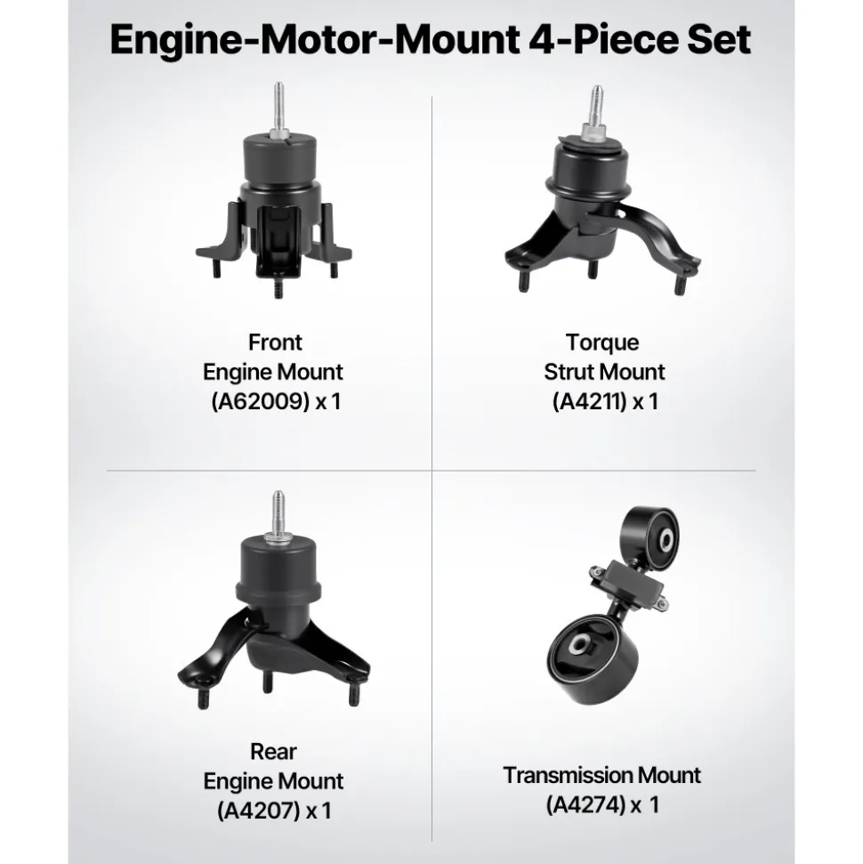 VEVOR Engine and Transmission Motor Mount Kit Replacement, Set of 4, Compatible with 2007–2011 Toyota Camry 2.4L L4, Replace OE# A62009, A4207, A4211, A4274, Secure Support