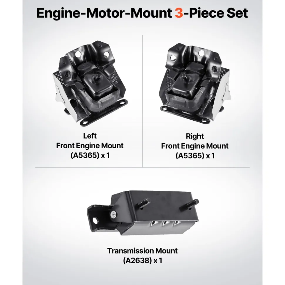 VEVOR Engine and Transmission Motor Mount Kit Replacement, Set of 3, Compatible with 2007–2013 Chevrolet Silverado 1500 5.3L V8, Replace OE# A5365, A5365, A2638, Secure Support