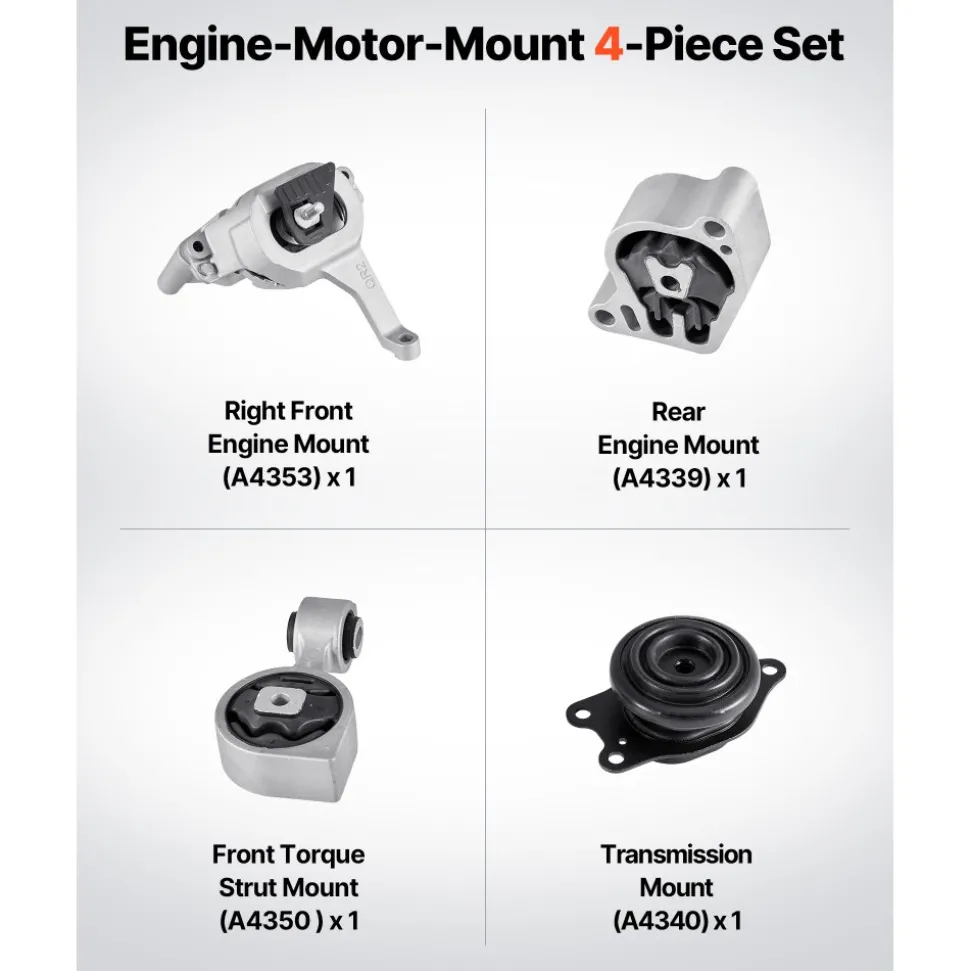 VEVOR Engine and Transmission Motor Mount Kit Replacement, Set of 4, Compatible with 2007–2017 Nissan Altima 2.5L L4, Replace OE# A4350, A4353, A4340, A4339, Secure Support