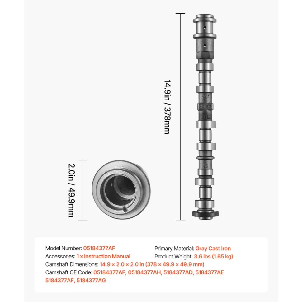 VEVOR Engine Camshaft, 05184377AF 05184377AH 5184377AD 5184377AE 5184377AF 5184377AG Cam Replacement, Work with 2011-2015 Jeep Grand Cherokee, 2011-2019 Dodge Journey, 3.6L V6