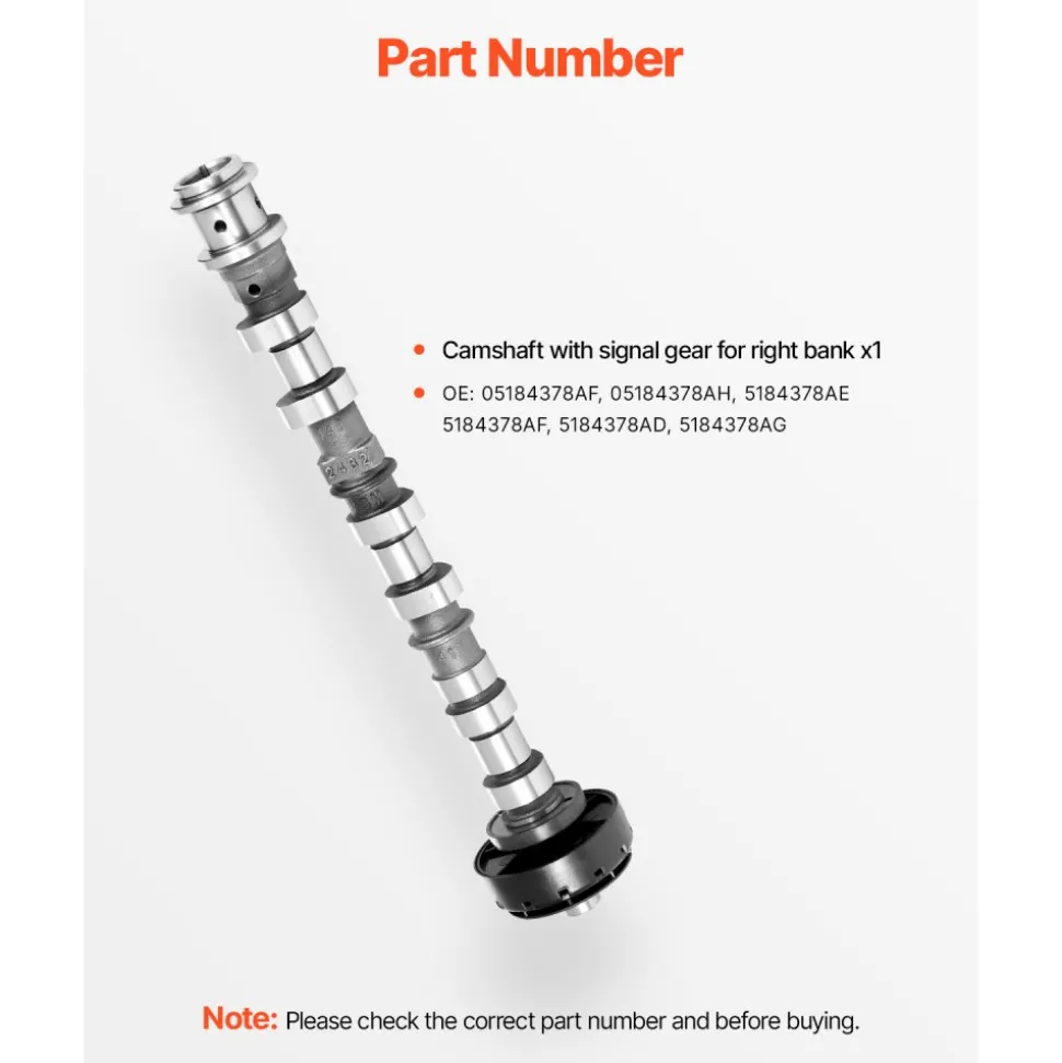 VEVOR Engine Camshaft, 05184378AF 05184378AH 5184378AE 5184378AF 5184378AD 5184378AG Cam Replacement, Fit 2018 Jeep Wrangler JK, 2011-2019 Dodge Journey, 2013-2018 Ram 1500, 2012 Ram C/V Base, 3.6L V6