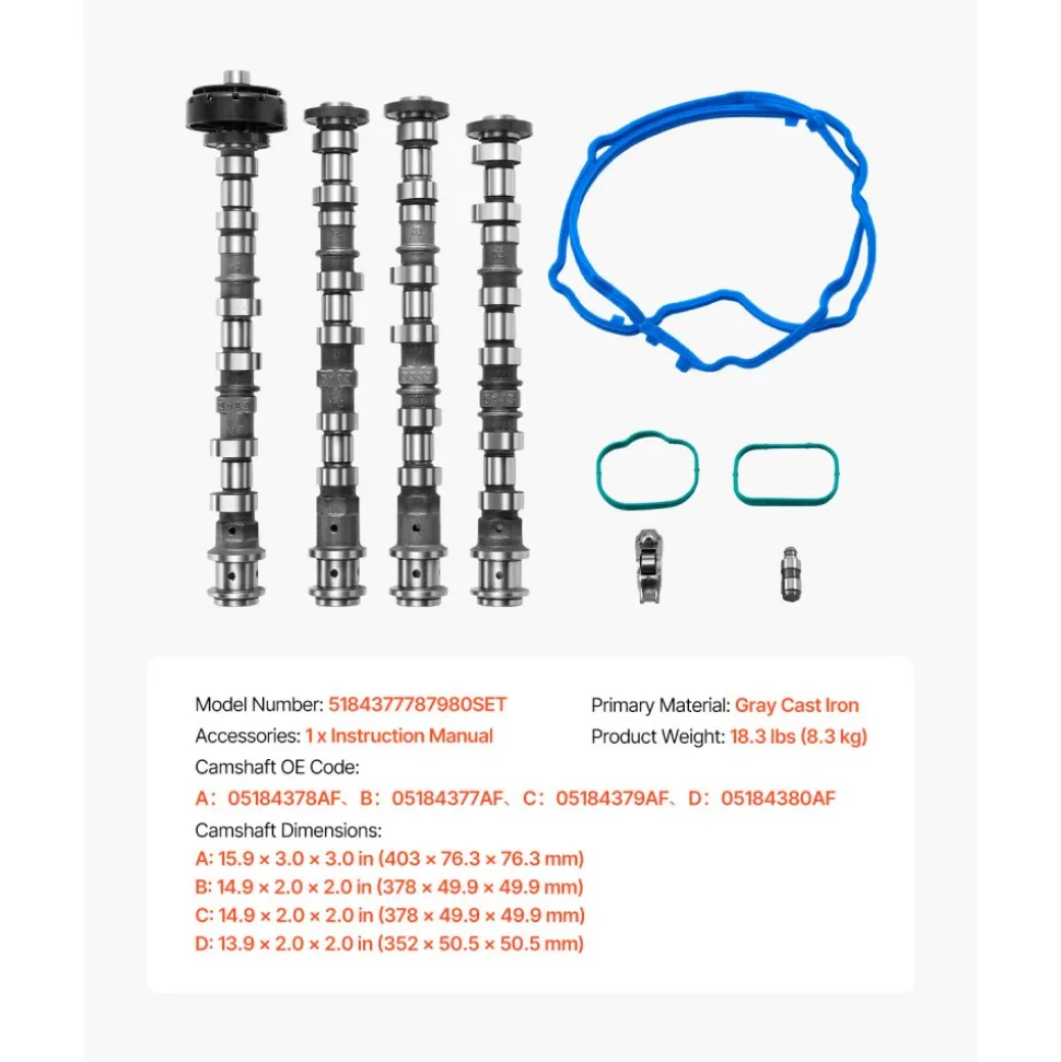 VEVOR Engine Camshafts Rockers Arm Lifters Kit, Cam Replacement for 2011-2016 Jeep Cherokee/Wrangler/Grand Cherokee, 2011-2016 Dodge Caravan/Journey/Durango