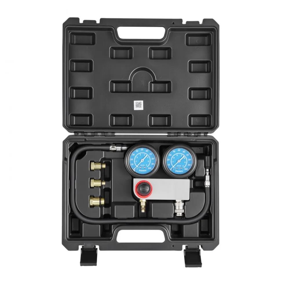 VEVOR Engine Cylinder Compression Tester Kit, Pressure Gauge Range of 10-200 PSI, Compression Tester Kit with 4 Adapters, Straight & Angled Extended Metal Tubes for Automotive Cars and Motorcycles