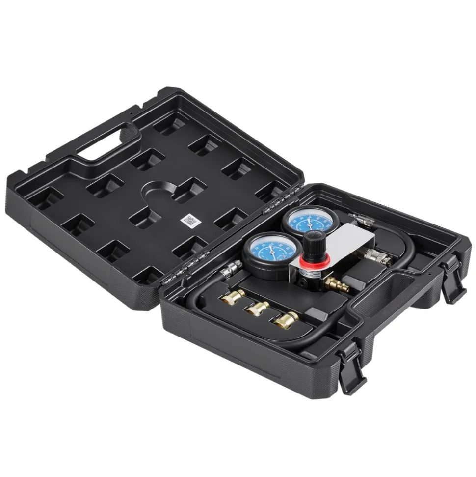 VEVOR Engine Cylinder Compression Tester Kit, Pressure Gauge Range of 10-200 PSI, Compression Tester Kit with 4 Adapters, Straight & Angled Extended Metal Tubes for Automotive Cars and Motorcycles