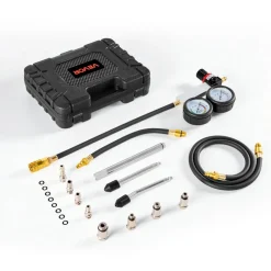 VEVOR Engine Cylinder Compression Tester Kit, Pressure Gauge Range of 0-100 PSI, Automotive Leak Down Tester Kit with 4 Adapters, 2 Metal Tubes, Pressure Check & Leakage Rate Test on Cars, Motorcycles
