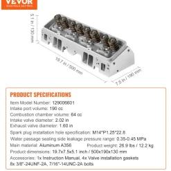 VEVOR Engine Cylinder Head Assembly Replacement, Aluminum Engine Cylinder Head Kit, Compatible with Small Block Chevrolet Engines, SBC 327/ 350/ 383, Corvette, Camaro, Z06
