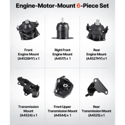 VEVOR Engine Motor Mount and Transmission Mount Kit Replacement, Set of 6, Compatible with 2003–2007 Honda Accord 3.0L V6, Replace OE# A4526HY, A4517, A4527HY, A4524, A4544, A4525, Secure Support