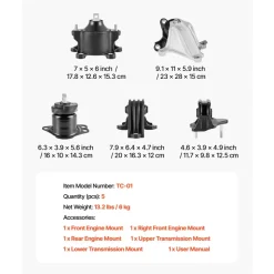 VEVOR Engine Motor Mount and Transmission Mount Kit Replacement, Set of 4, Compatible with 2011–2019 Dodge Journey 3.6L FWD, Replace OE# A5551, A5443, A5632, A5543, Secure Support