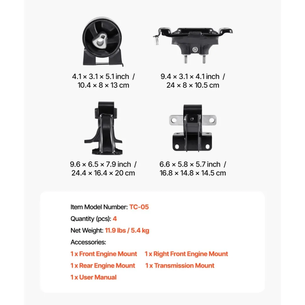 VEVOR Engine Motor Mount and Transmission Mount Kit Replacement, Set of 4, Compatible with 2008–2010 Chrysler Town & Country 3.3L, Replace OE# A5654, A5480, A5465, A5493, Secure Support