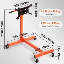 VEVOR Engine Stand, 1300 lbs (3/5 Ton) Rotating Engine Motor Stand with 360 Degree Adjustable Head, Cast Iron Motor Hoist Dolly, 4-Caster, 4 Adjustable Arms, for Vehicle Maintenance, Auto Repair