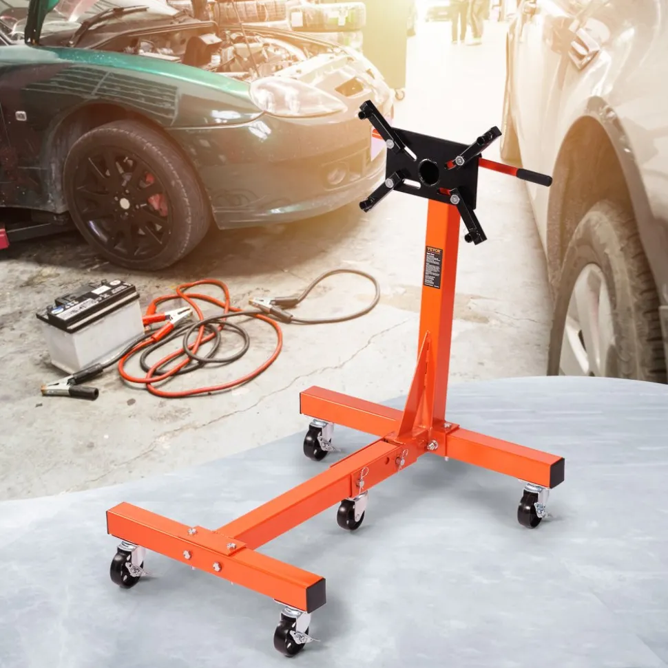 VEVOR Engine Stand, 1500 lbs (3/4 Ton) Rotating Engine Motor Stand with 360 Degree Adjustable Head, Cast Iron Folding Motor Hoist Dolly, 5-Caster, 4 Adjustable Arms, for Vehicle Maintenance