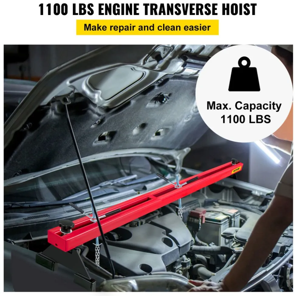 VEVOR Engine Support Bar 1100 Lbs Capacity Engine Transverse Bar Engine Hoist 2 Point Lift Holder Hoist Dual Hooks, Engine Hoist Keeps Engine Stable for Home Garages & Auto Repair Shop