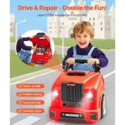 VEVOR Engine Toy, 60 Pieces, Kids Mechanic Car Repair Set with Removable Parts, Lights and Sounds, Steering Wheel and Horn, Kids Mechanic Workshop Set for Toddler Ages 3 Years and Up, Red