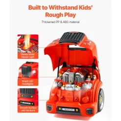 VEVOR Engine Toy, 60 Pieces, Kids Mechanic Car Repair Set with Removable Parts, Lights and Sounds, Steering Wheel and Horn, Kids Mechanic Workshop Set for Toddler Ages 3 Years and Up, Red