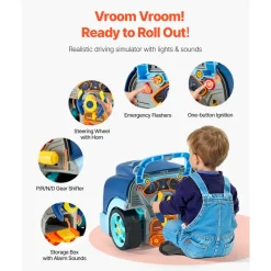 VEVOR Engine Toy, 60 Pieces, Kids Mechanic Car Repair Set with Removable Parts, Lights and Sounds, Steering Wheel and Horn, Kids Mechanic Workshop Set for Toddler Ages 3 Years and Up, Blue