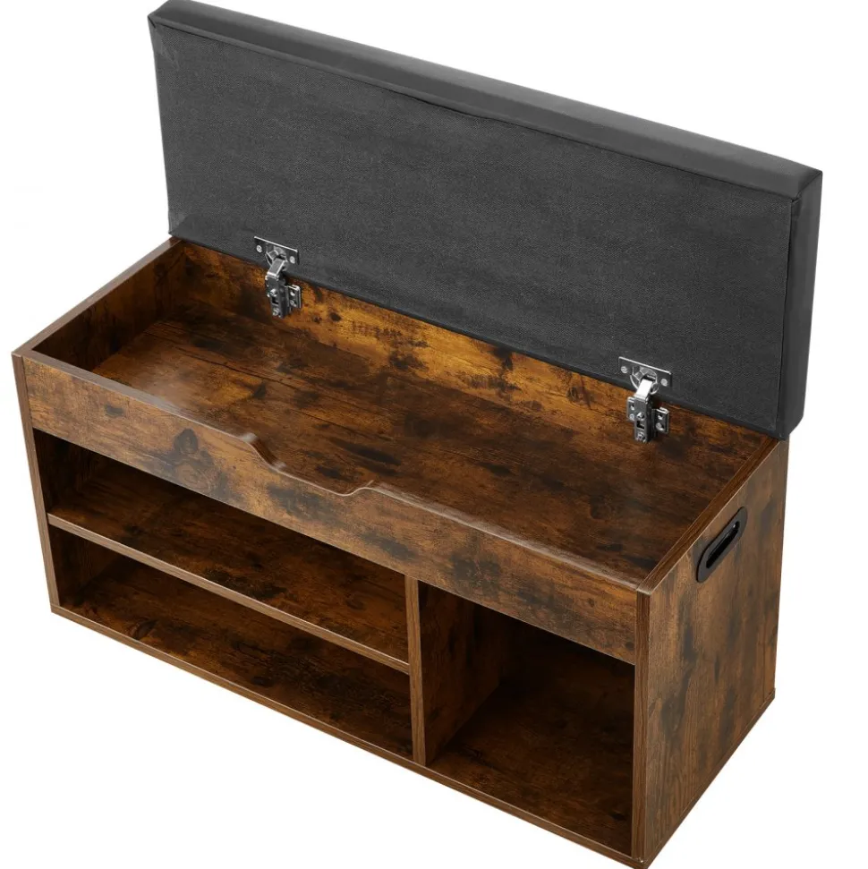 VEVOR Entryway Shoe Bench, 31.7 x 12.0 x 17.5 Inch Shoe Storage Organizer with Lift Top Storage Space, 300lbs Bench with Cushion Seat and 3 Cabinets for Hallway, Living Room, Bedroom, Brown + Black