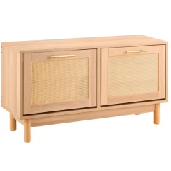 VEVOR Entryway Shoe Bench, 39.4 x 11.8 x 20.9 Inch Rattan-Like Shoes Bench with 2 Flip Drawers, 300lbs Shoe Storage Rack with 4 Compartments and 2 Rattan Doors, for Hallway, Living Room, Bedroom