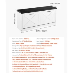 VEVOR Entryway Shoe Storage Bench, 39.4 x 12.0 x 18.7 Inch Shoe Organizer with Flip Drawers, 440lbs Narrow Shoes Rack Bench with Cushion & Flip Doors, for Hallway, Living Room, Bedroom, Black + White