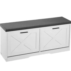 VEVOR Entryway Shoe Storage Bench, 39.4 x 12.0 x 18.7 Inch Shoe Organizer with Flip Drawers, 440lbs Narrow Shoes Rack Bench with Cushion & Flip Doors, for Hallway, Living Room, Bedroom, Black + White