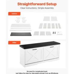 VEVOR Entryway Shoe Storage Bench, 39.4 x 12.0 x 18.7 Inch Shoe Organizer with Flip Drawers, 440lbs Narrow Shoes Rack Bench with Cushion & Flip Doors, for Hallway, Living Room, Bedroom, Black + White
