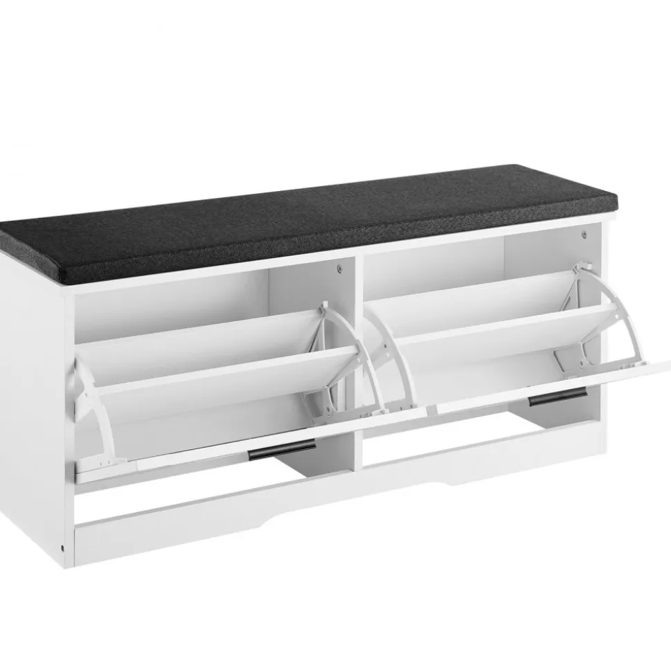 VEVOR Entryway Shoe Storage Bench, 39.4 x 12.0 x 18.7 Inch Shoe Organizer with Flip Drawers, 440lbs Narrow Shoes Rack Bench with Cushion & Flip Doors, for Hallway, Living Room, Bedroom, Black + White