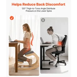 VEVOR Ergonomic Kneeling Chair, Wooden Posture Knee Chair with Adjustable Thick Foam Cushions & Solid Wood Frame, Adjustable Height, Relief for Neck or Back Pain for Home, Office or Meditation, Beige