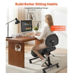 VEVOR Ergonomic Kneeling Chair with Backrest & Wheels, Mobile X-Shaped Posture Knee Chair with Adjustable Height & Thick Foam Cushions, Relief for Neck or Back Pain for Home, Office, Meditation, Black