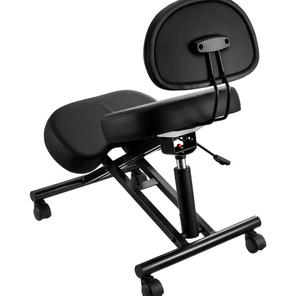 VEVOR Ergonomic Kneeling Chair with Backrest & Wheels, Mobile X-Shaped Posture Knee Chair with Adjustable Height & Thick Foam Cushions, Relief for Neck or Back Pain for Home, Office, Meditation, Black