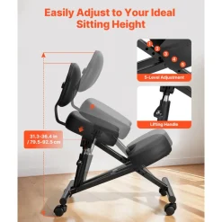 VEVOR Ergonomic Kneeling Chair with Backrest & Wheels, Mobile X-Shaped Posture Knee Chair with Adjustable Height & Thick Foam Cushions, Relief for Neck or Back Pain for Home, Office, Meditation, Black