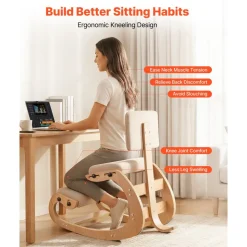 VEVOR Ergonomic Kneeling Chair, Wooden Posture Knee Chair with Adjustable Thick Foam Cushions, Backrest and Wood Frame, Adjustable Height, Relief for Neck or Back Pain for Home, Office or Meditation