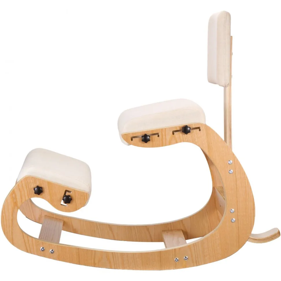VEVOR Ergonomic Kneeling Chair, Wooden Posture Knee Chair with Adjustable Thick Foam Cushions, Backrest and Wood Frame, Adjustable Height, Relief for Neck or Back Pain for Home, Office or Meditation