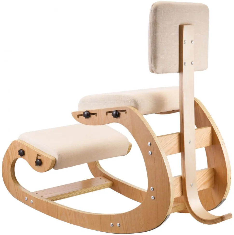 VEVOR Ergonomic Kneeling Chair, Wooden Posture Knee Chair with Adjustable Thick Foam Cushions, Backrest and Wood Frame, Adjustable Height, Relief for Neck or Back Pain for Home, Office or Meditation