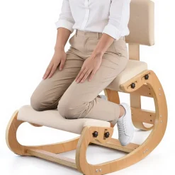 VEVOR Ergonomic Kneeling Chair, Wooden Posture Knee Chair with Adjustable Thick Foam Cushions, Backrest and Wood Frame, Adjustable Height, Relief for Neck or Back Pain for Home, Office or Meditation