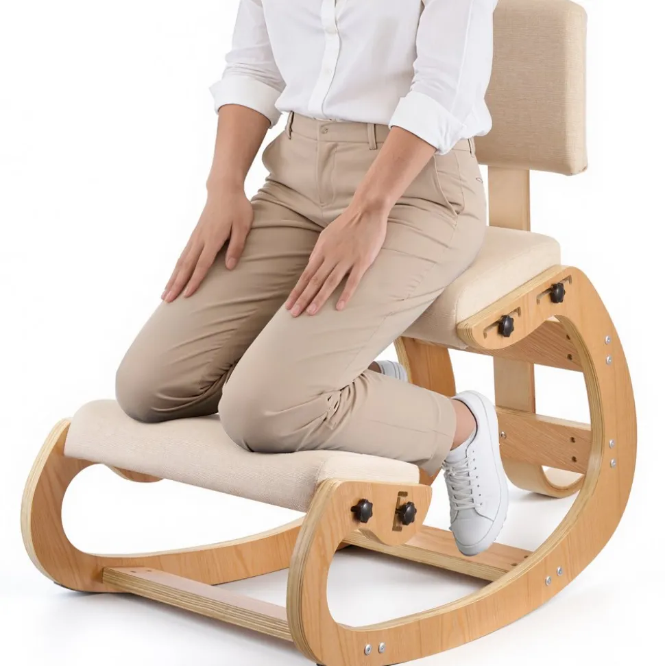 VEVOR Ergonomic Kneeling Chair, Wooden Posture Knee Chair with Adjustable Thick Foam Cushions, Backrest and Wood Frame, Adjustable Height, Relief for Neck or Back Pain for Home, Office or Meditation