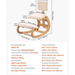 VEVOR Ergonomic Kneeling Chair, Wooden Posture Knee Chair with Adjustable Thick Foam Cushions, Backrest and Wood Frame, Adjustable Height, Relief for Neck or Back Pain for Home, Office or Meditation