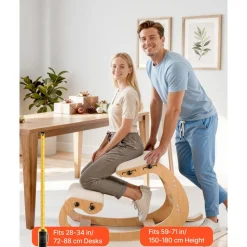 VEVOR Ergonomic Kneeling Chair, Wooden Posture Knee Chair with Adjustable Thick Foam Cushions, Backrest and Wood Frame, Adjustable Height, Relief for Neck or Back Pain for Home, Office or Meditation