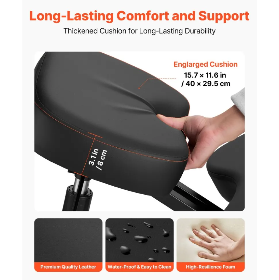 VEVOR Ergonomic Kneeling Chair with Wheels, Mobile X-Shaped Posture Knee Chair with Adjustable Height & Thick Foam Cushions, Natural Relief for Neck or Back Pain for Home, Office or Meditation, Black
