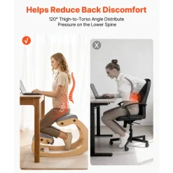 VEVOR Ergonomic Kneeling Chair, Wooden Posture Knee Chair with Adjustable Thick Foam Cushions & Solid Wood Frame, Adjustable Height, Relief for Neck or Back Pain for Home, Office or Meditation, Gray