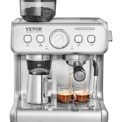VEVOR Espresso Machine with Grinder, 15 Bar Semi-Automatic Espresso Coffee Maker with Milk Frother Steam Wand, Removable Water Tank & Pressure Gauge for Cappuccino, Latte, Machiato, PID Control System