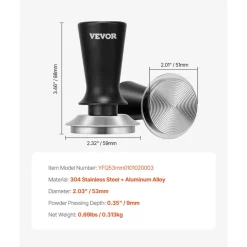 VEVOR Espresso Tamper 51mm, Spring Loaded Coffee Tamper, 30 lbs Tamper Tool Espresso, Stainless Tamper with Non-Slip Grip