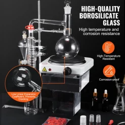 VEVOR Essential Oil Distillation Kit, 500ml Distillation Apparatus, 3.3 Boro Lab Glassware Distillation Kit with 1000W Heating Plate and 24, 40 Joint, 33 pcs Set