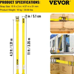 VEVOR E Track Ratchet Strap, 18PCS 2" x 15' E-Track Straps 4400 LBS Breaking Strength, with Polyester Webbing & Spring Fitting & Ratchets, Durable Tie-Downs for Motorcycles, Tire, Trailer Loads