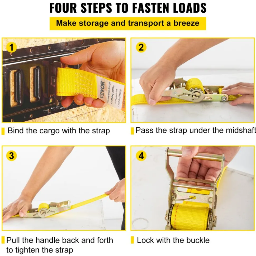 VEVOR E Track Ratchet Strap, 18PCS 2" x 15' E-Track Straps 4400 LBS Breaking Strength, with Polyester Webbing & Spring Fitting & Ratchets, Durable Tie-Downs for Motorcycles, Tire, Trailer Loads