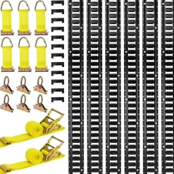 VEVOR E-Track Tie-Down Rail Kit, 8 Pack (5ft+4ft+2ft+1ft) E Track Rails, 36 Pcs Includes 2 Ratchet Straps & 8 O-Rings & 8 Tie-Offs with D-Ring & 2 Single Slots & 16 End Caps, Fit for Vans Trailers