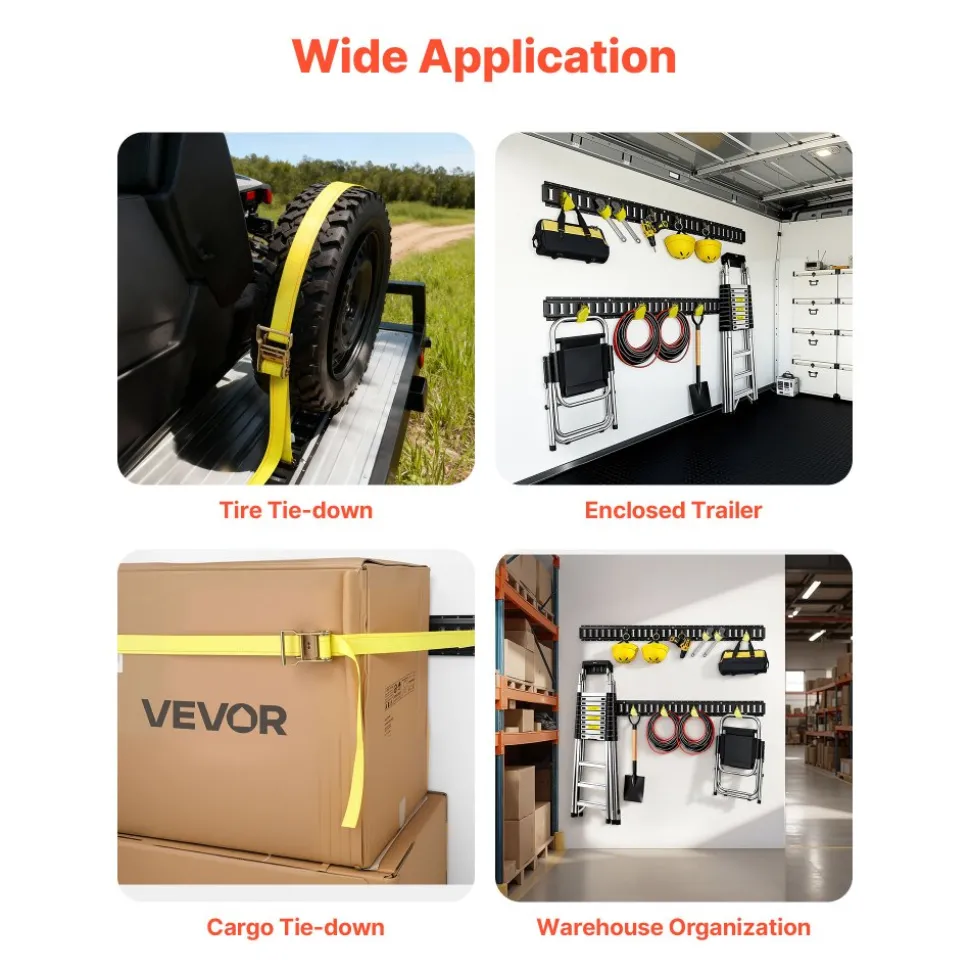 VEVOR E-Track Tie-Down Rail Kit, 8 Pack (5ft+4ft+2ft+1ft) E Track Rails, 36 Pcs Includes 2 Ratchet Straps & 8 O-Rings & 8 Tie-Offs with D-Ring & 2 Single Slots & 16 End Caps, Fit for Vans Trailers