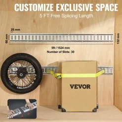 VEVOR E Track Tie-Down Rail Kit, 24PCS 5' E-Tracks Set Includes 8 Steel Rails & 8 O-Ring Anchors & 8 Tie-Offs with D-Ring, Versatile Securing Accessories for Cargo Motorcycles Bikes, 2000 lbs Load