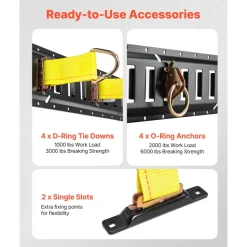 VEVOR E-Track Tie-Down Rail Kit, 4 Pack 1.3 ft E Tracks Set, 21 Pcs Includes 2 Ratchet Straps & 4 O-Rings & 4 Tie-Offs with D-Ring & 2 Single Slots & 8 End Caps & 1 Bag, Fit for Garages Vans Trailers